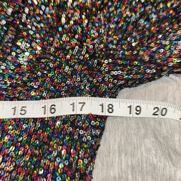 Lucy Paris Black Multicolor Sequenced Faux Wrap Holiday Mini Dress Size Large - Picture 10 of 11